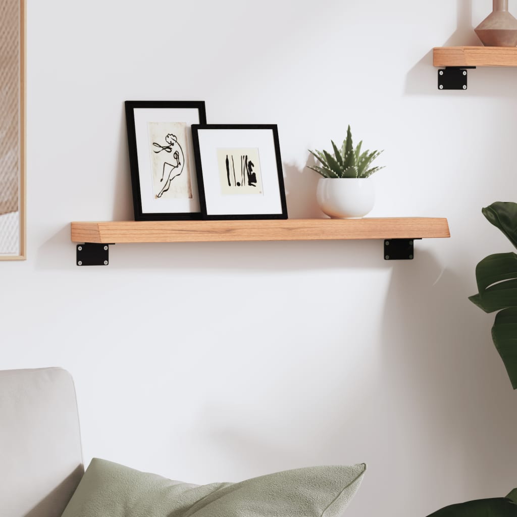 Wandschap 60x10x4 cm behandeld massief eikenhout lichtbruin – afbeelding 3