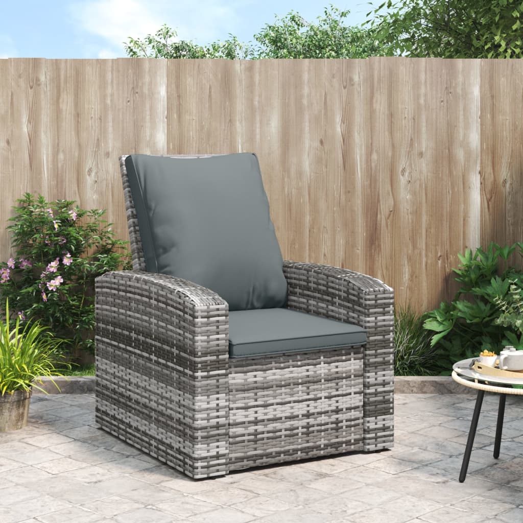 Tuinstoel verstelbaar met kussens poly rattan grijs – afbeelding 1