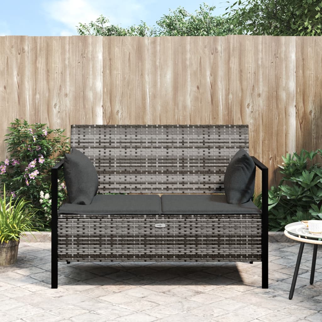 Tuinbank 2-zits met kussens poly rattan grijs – afbeelding 1