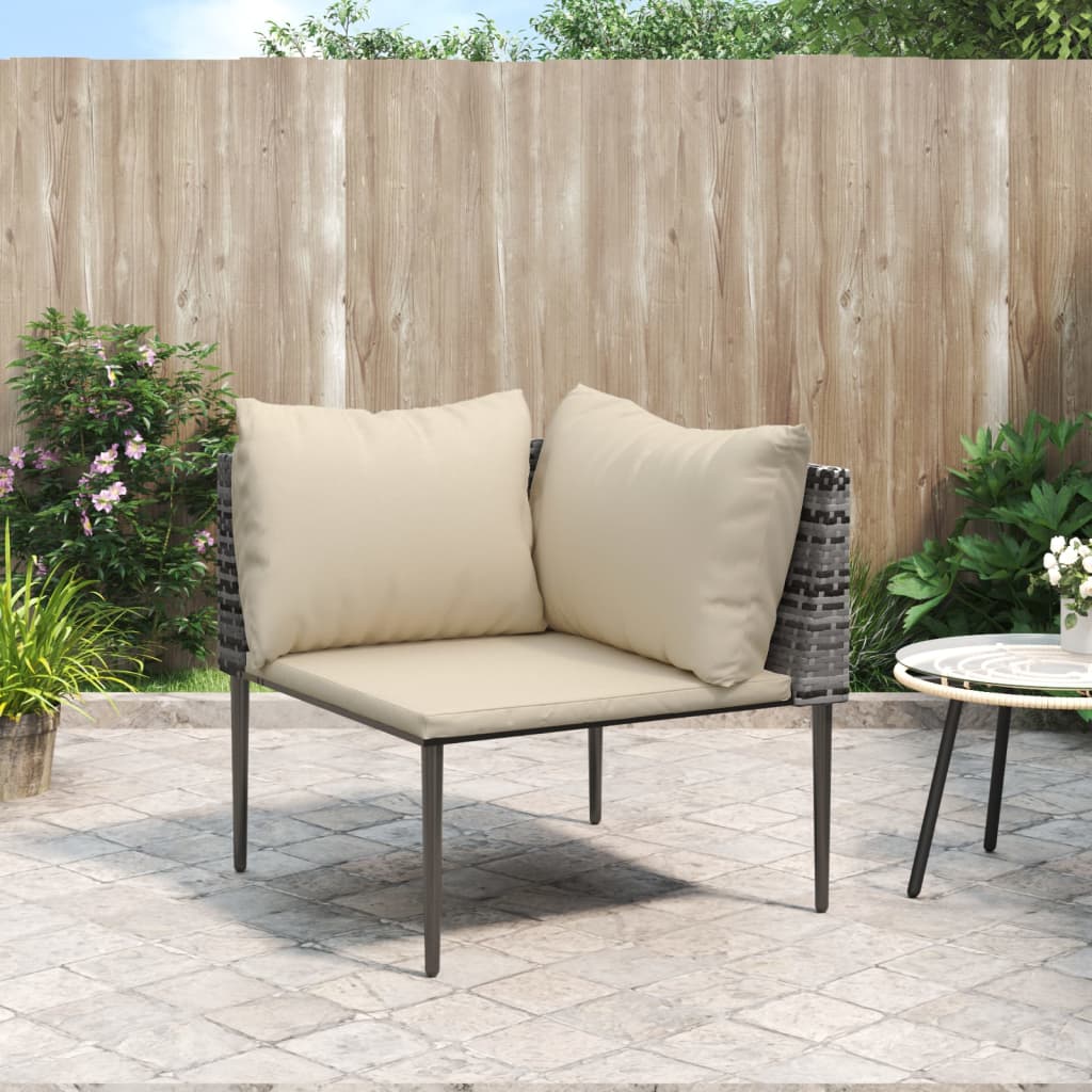 Tuinhoekbank met kussens poly rattan grijs – afbeelding 1