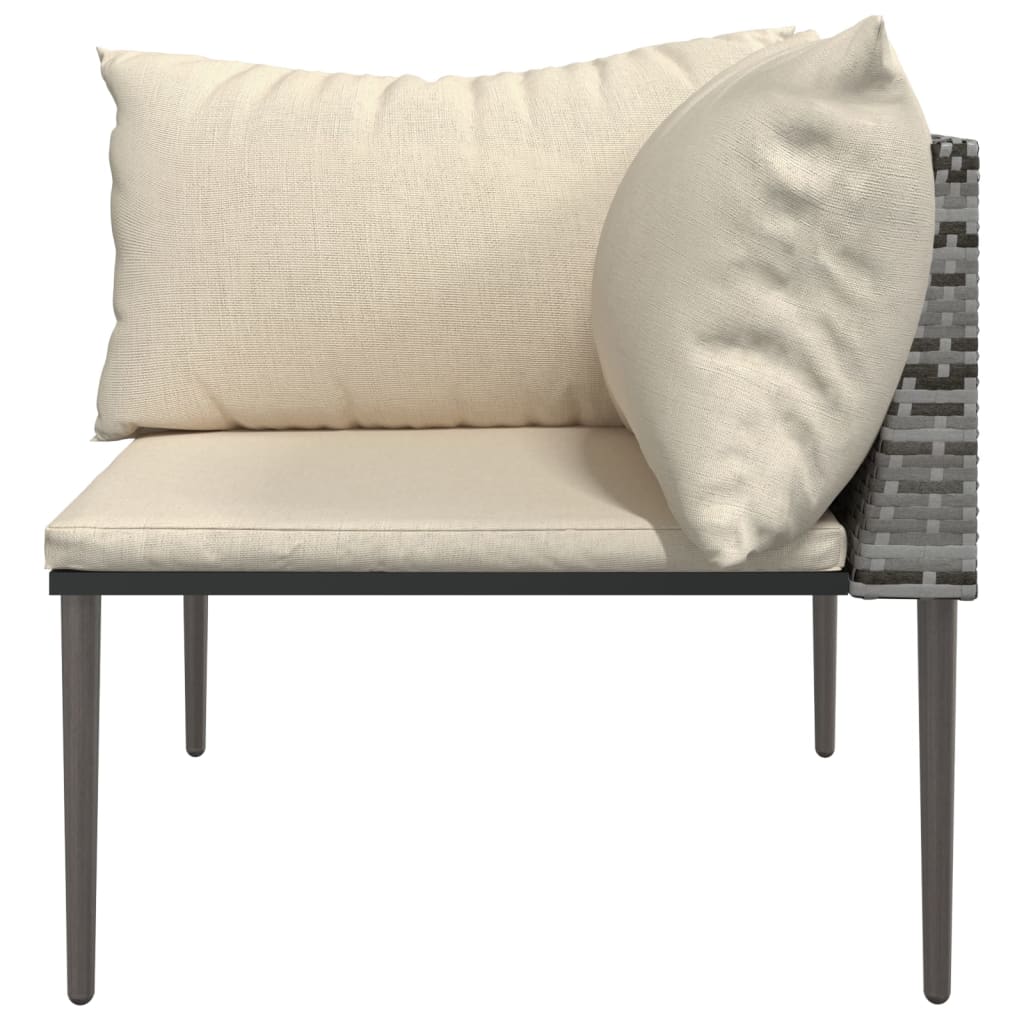 Tuinhoekbank met kussens poly rattan grijs – afbeelding 4