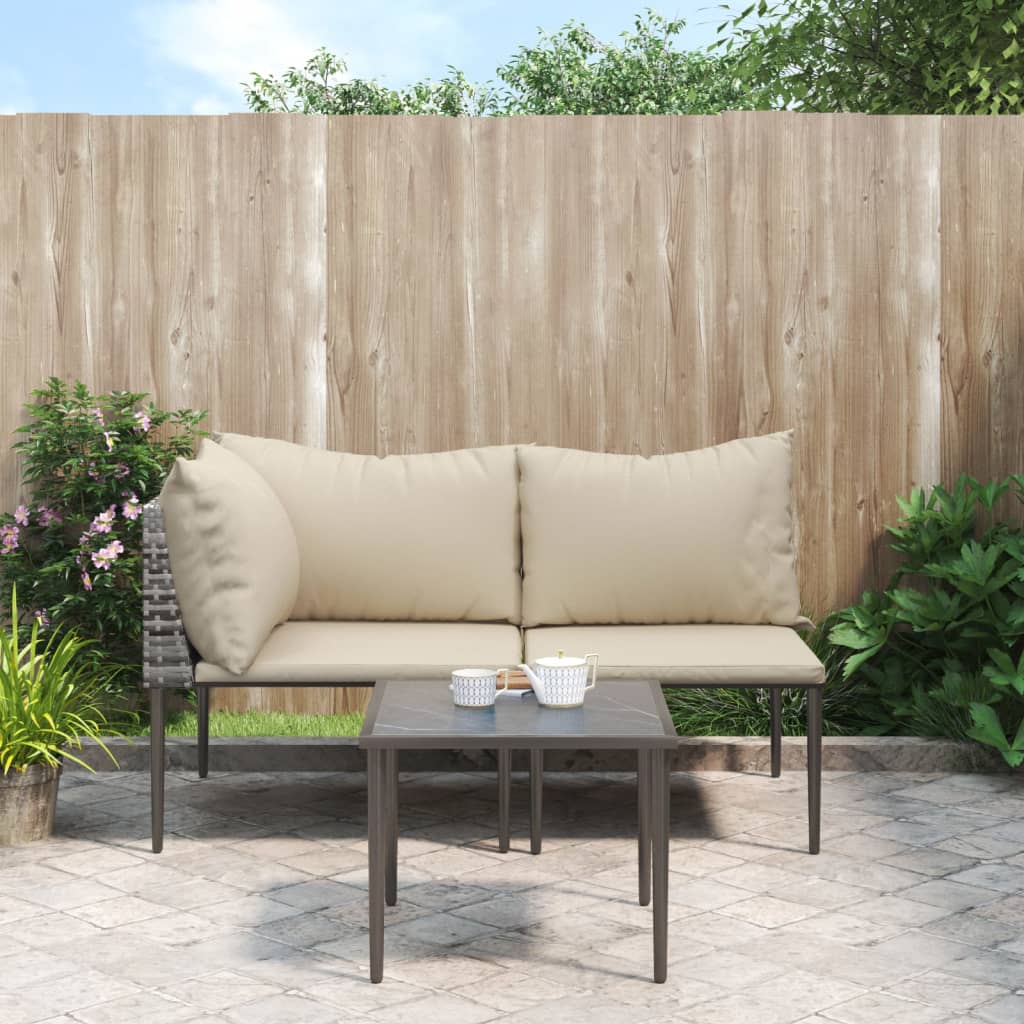 3-delige Loungeset met kussens poly rattan grijs – afbeelding 1