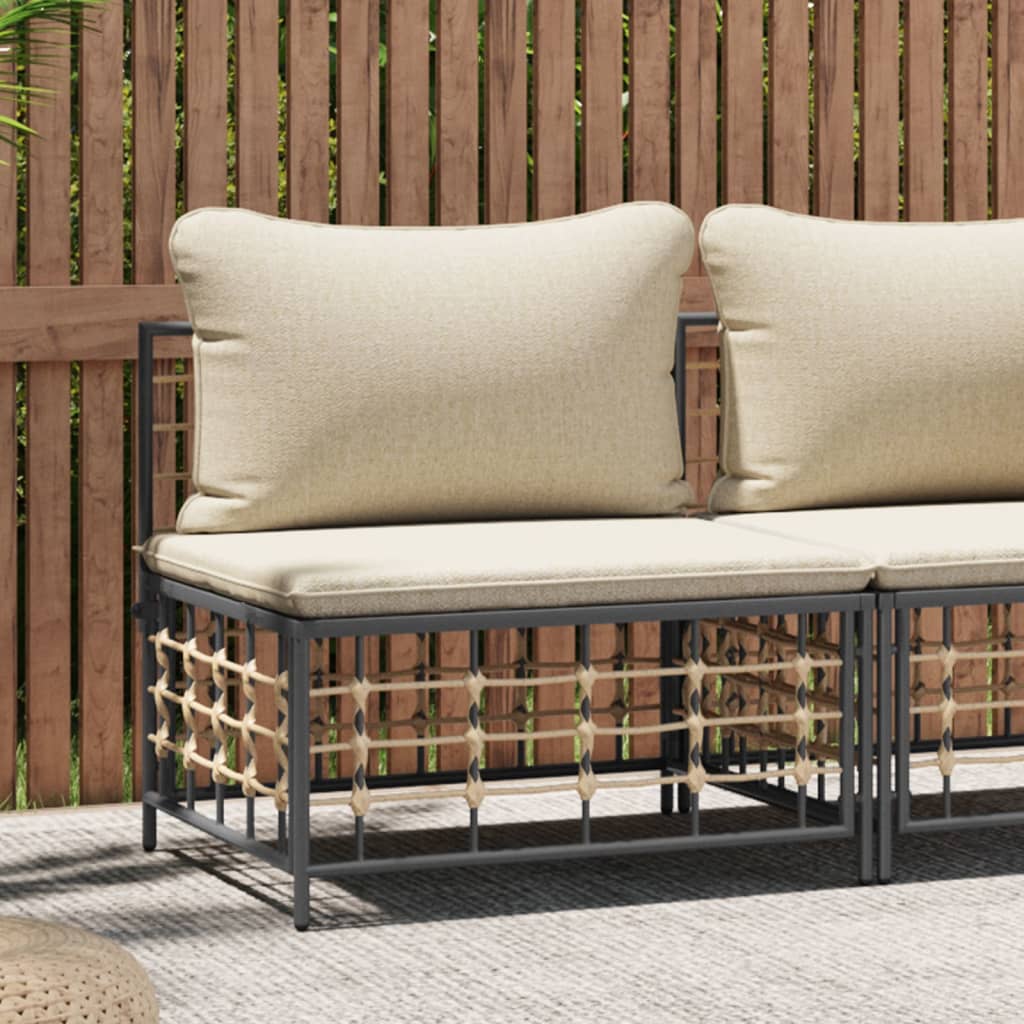 Tuinmiddenbank met beige kussens poly rattan – afbeelding 1