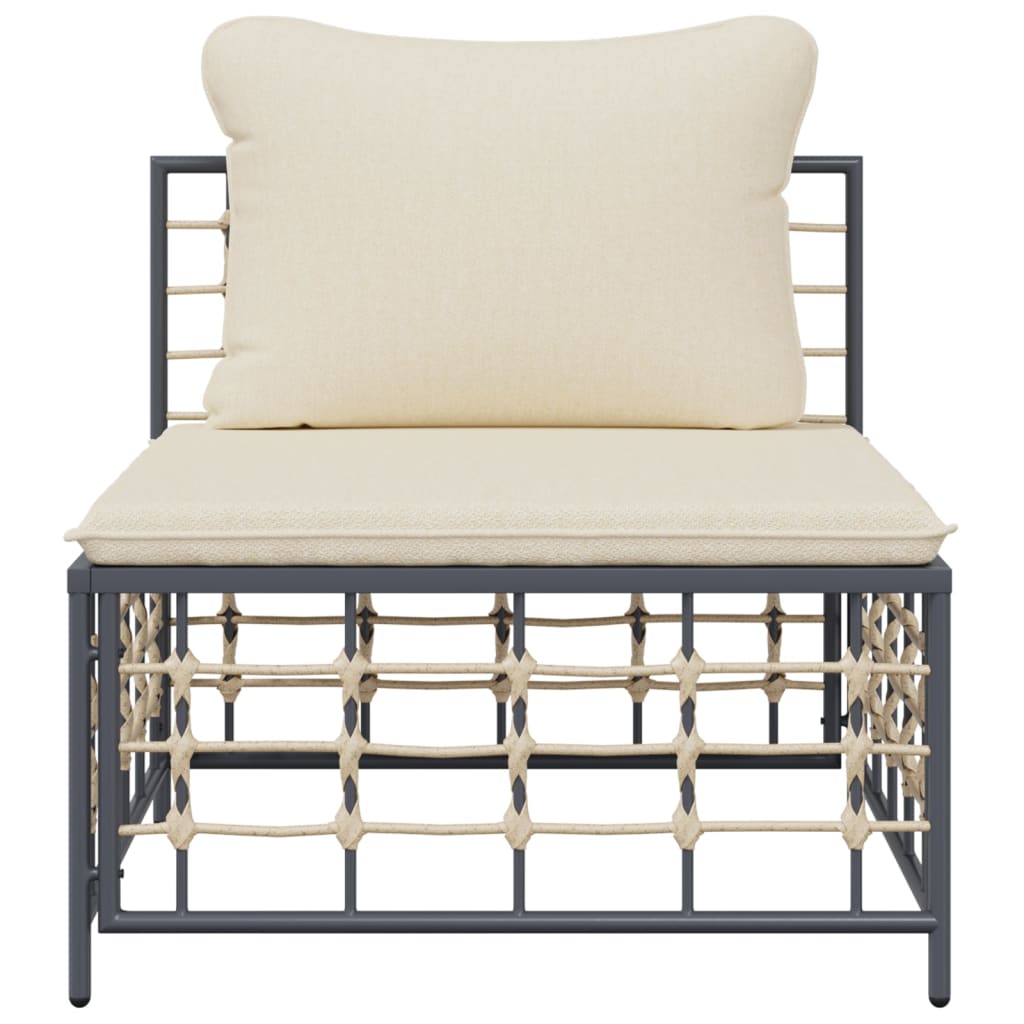 Tuinmiddenbank met beige kussens poly rattan – afbeelding 3
