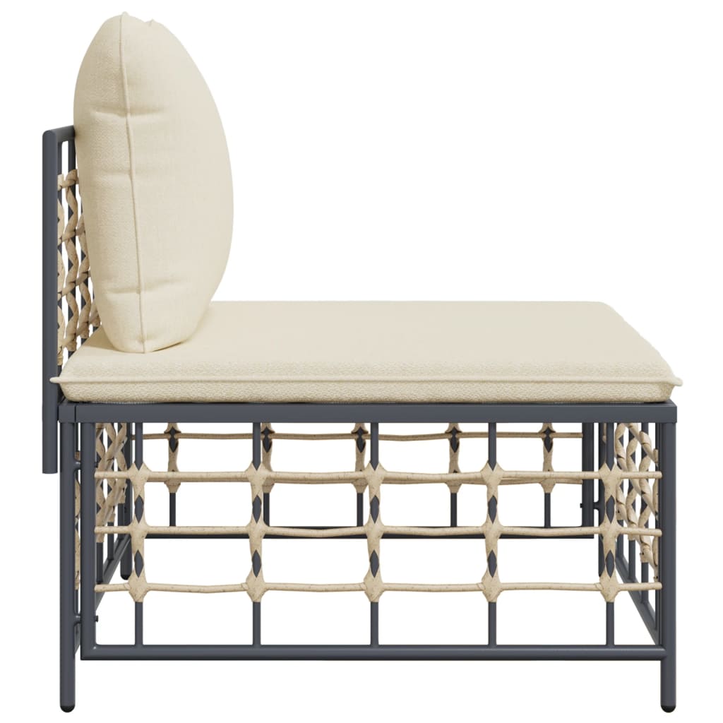 Tuinmiddenbank met beige kussens poly rattan – afbeelding 4