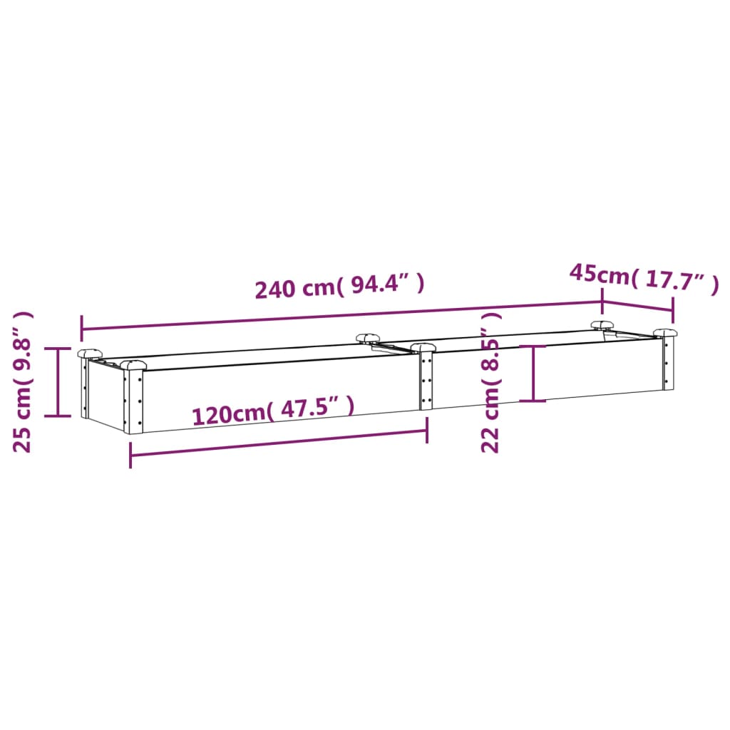 Plantenbak verhoogd met voering 240x45x25 cm vurenhout bruin – afbeelding 8