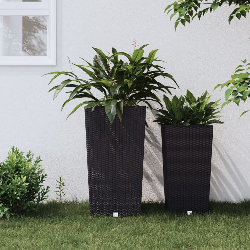 Plantenbak met uitneembare bak rattan-look 21/49 L PP antraciet – afbeelding 1