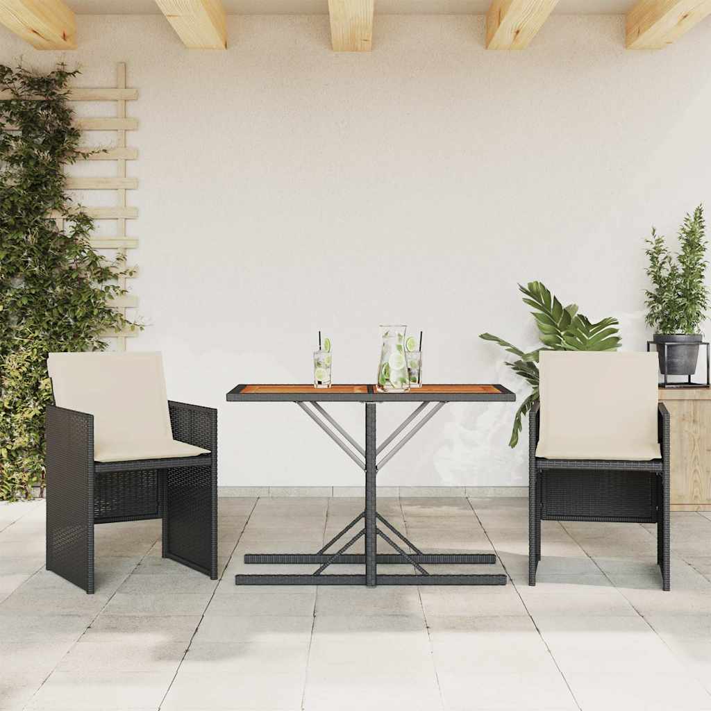 3-delige Bistroset met kussens poly rattan zwart – afbeelding 1