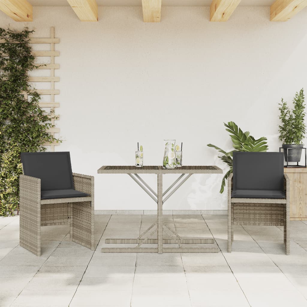 3-delige Bistroset met kussens poly rattan lichtgrijs – afbeelding 1