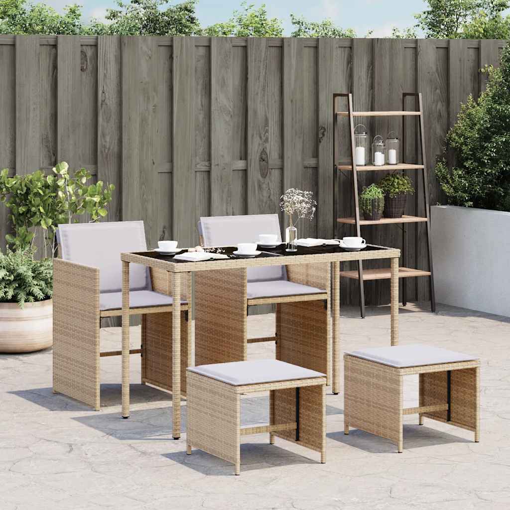 5-delige Tuinset met kussens poly rattan gemengd beige – afbeelding 1