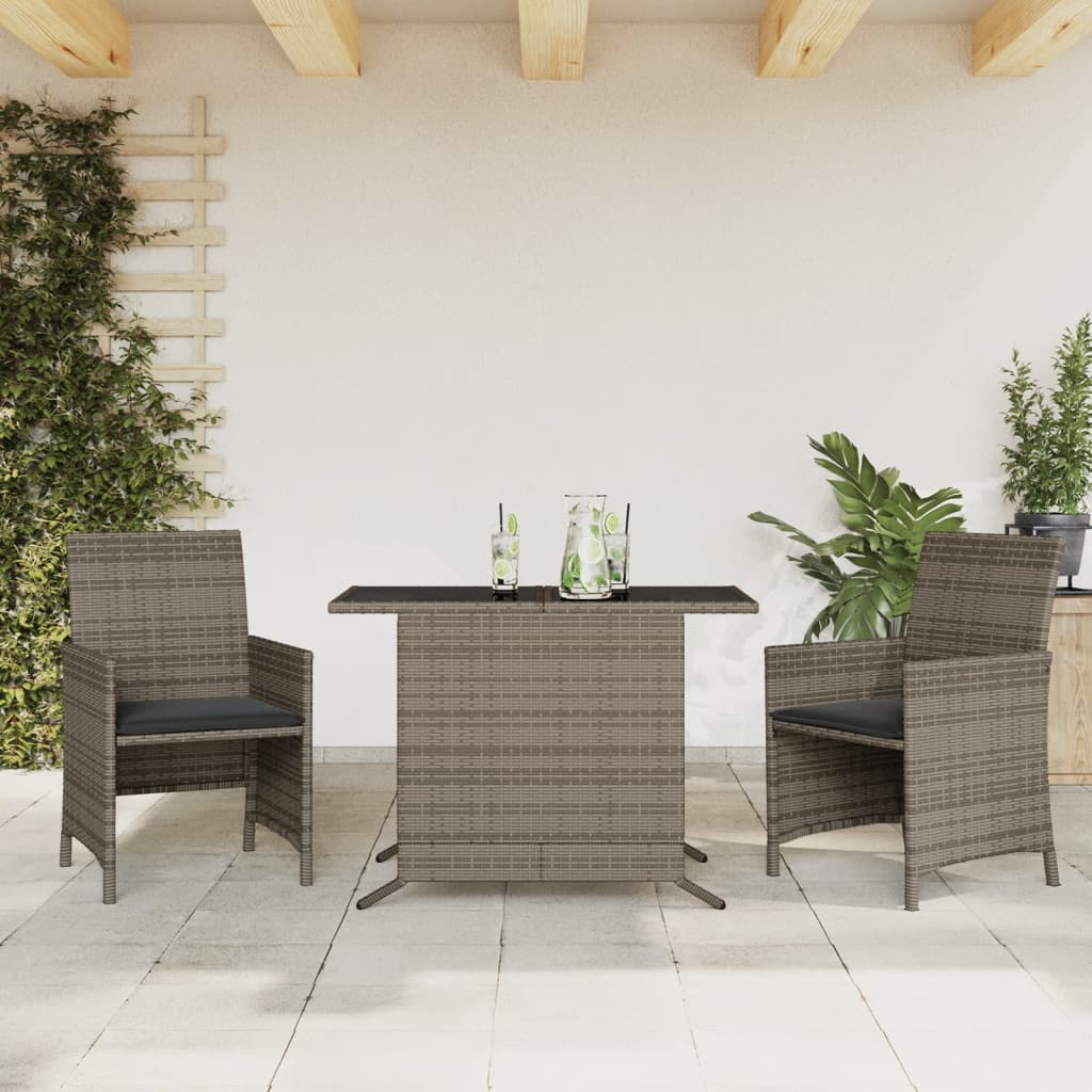 3-delige Bistroset met kussens poly rattan grijs – afbeelding 1