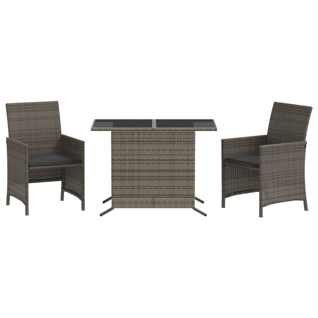 3-delige Bistroset met kussens poly rattan grijs – afbeelding 2