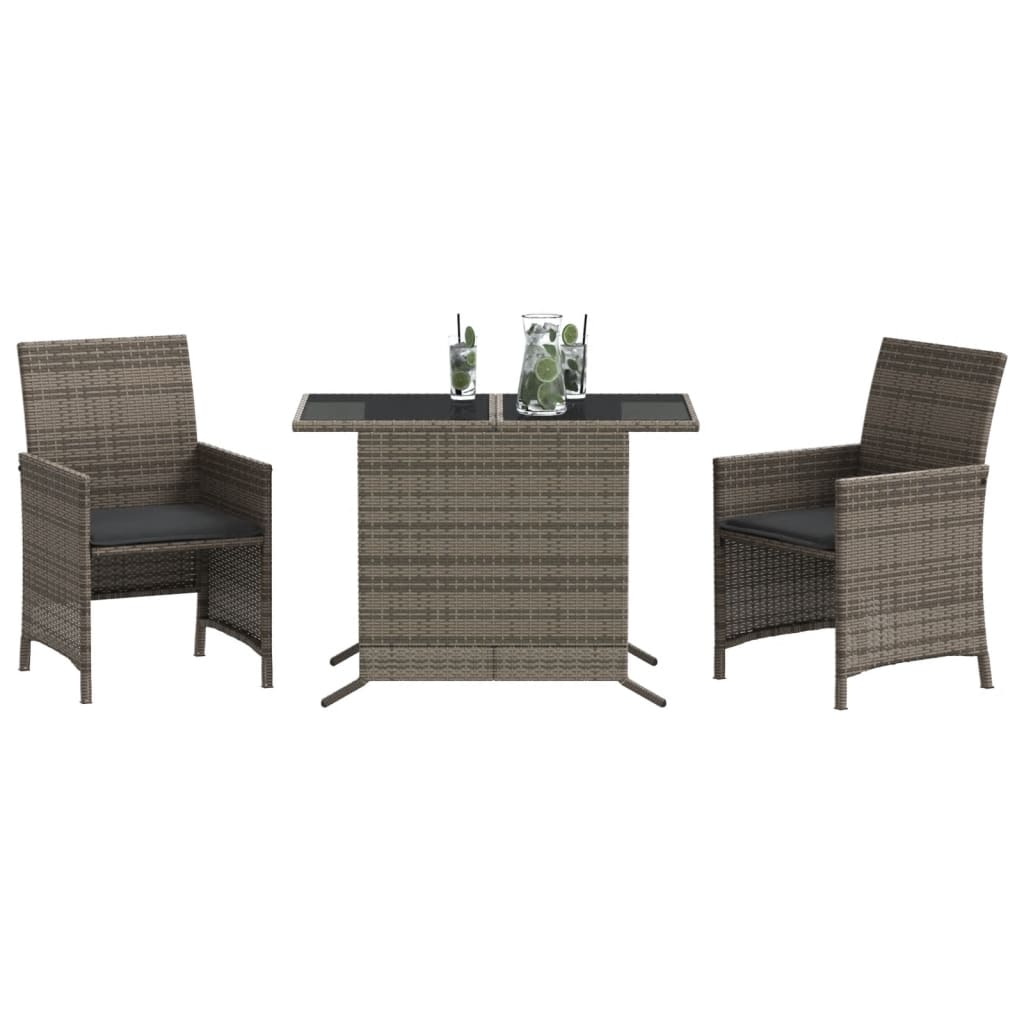 3-delige Bistroset met kussens poly rattan grijs – afbeelding 3