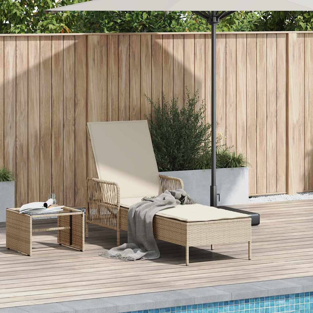 Ligstoel Beige en Crème Wit 200 x 55 x 92 cm poly rattan