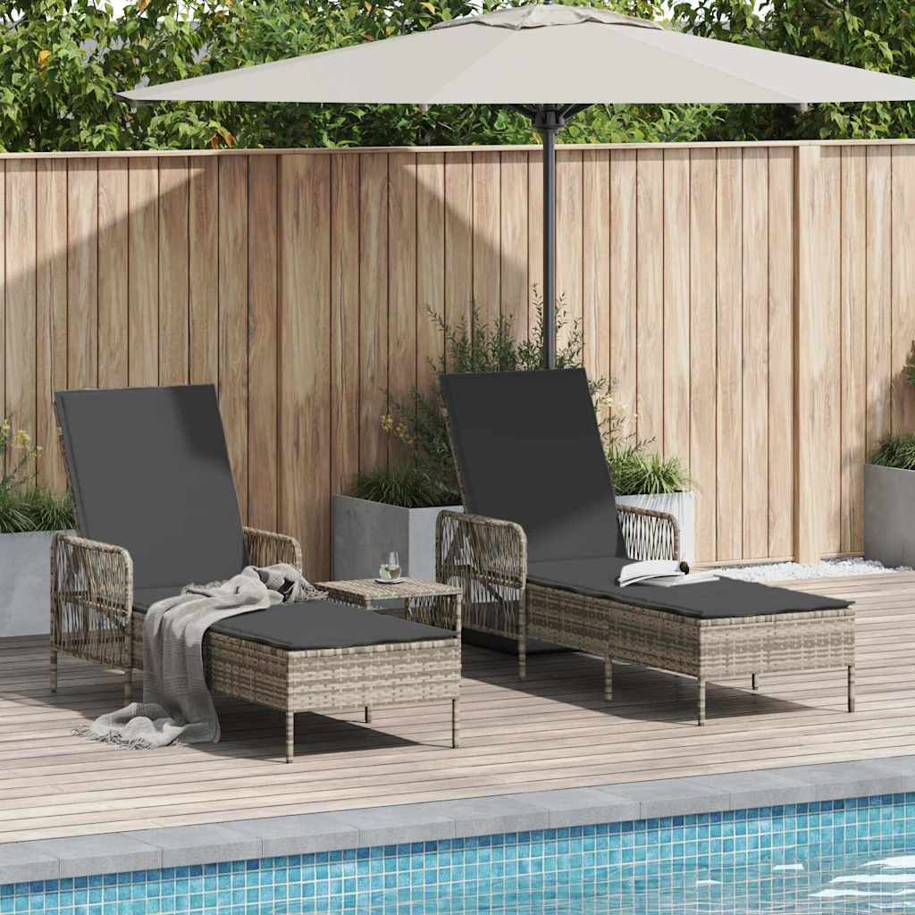 Ligstoel 3 st poly rattan Licht Grijs en Donker Grijs