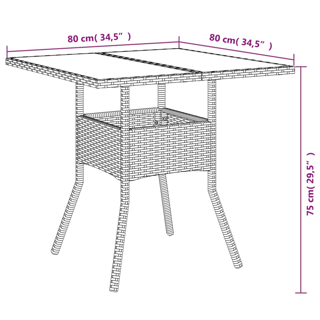 Tuintafel met glazen blad 80x80x75 cm poly rattan beige – afbeelding 11