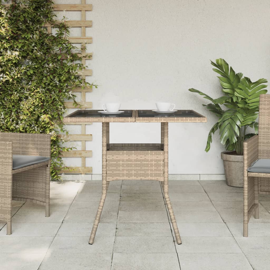 Tuintafel met glazen blad 80x80x75 cm poly rattan beige – afbeelding 3