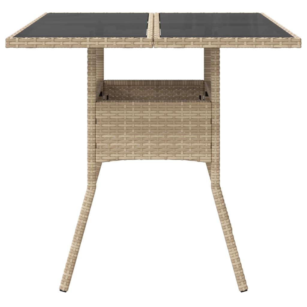 Tuintafel met glazen blad 80x80x75 cm poly rattan beige – afbeelding 4