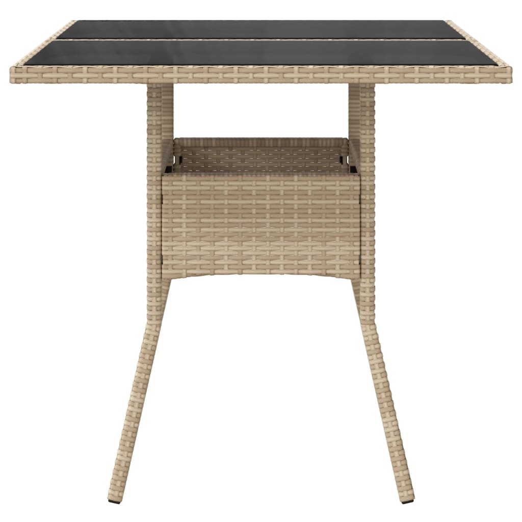 Tuintafel met glazen blad 80x80x75 cm poly rattan beige – afbeelding 5
