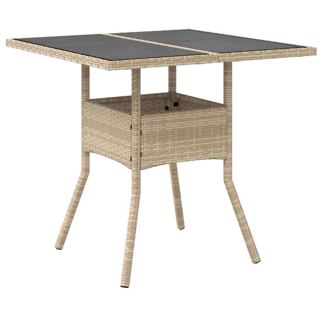 Tuintafel met glazen blad 80x80x75 cm poly rattan beige – afbeelding 6