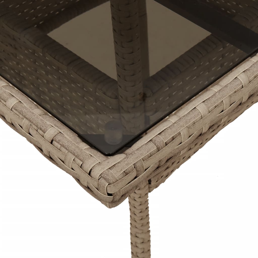 Tuintafel met glazen blad 80x80x75 cm poly rattan beige – afbeelding 8