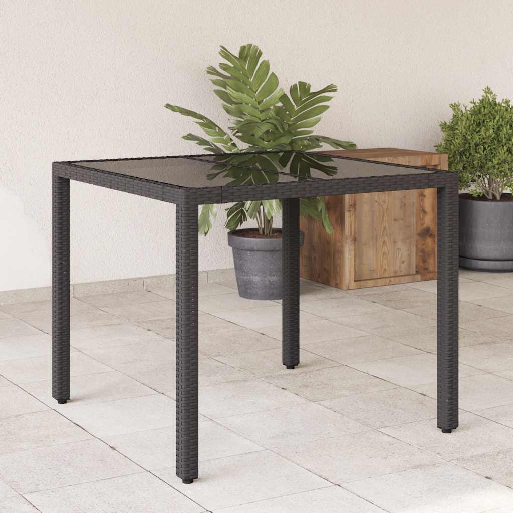 Tuintafel met glazen blad 90x90x75 cm poly rattan – afbeelding 1
