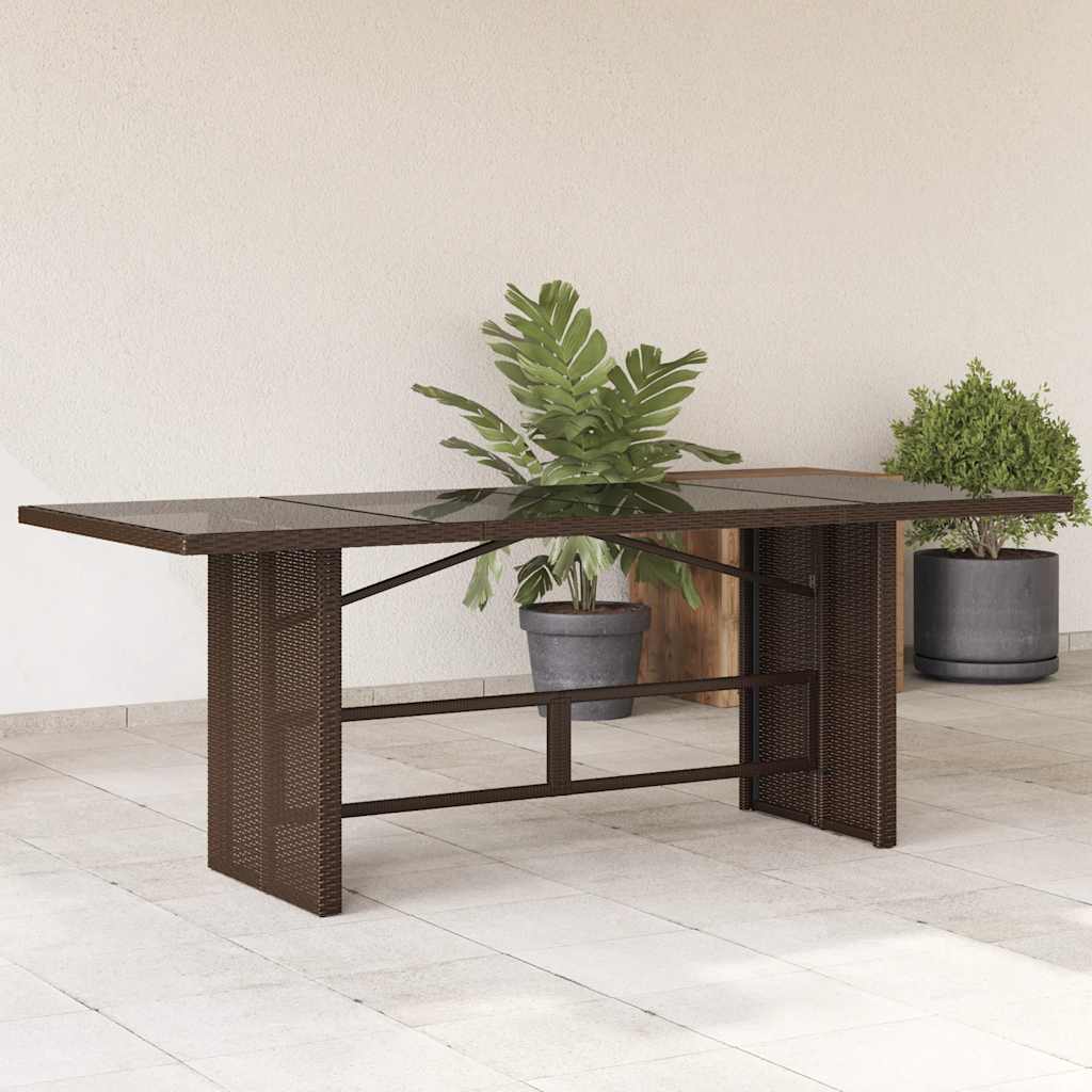 Tuintafel met glazen blad 190x80x75 cm poly rattan bruin