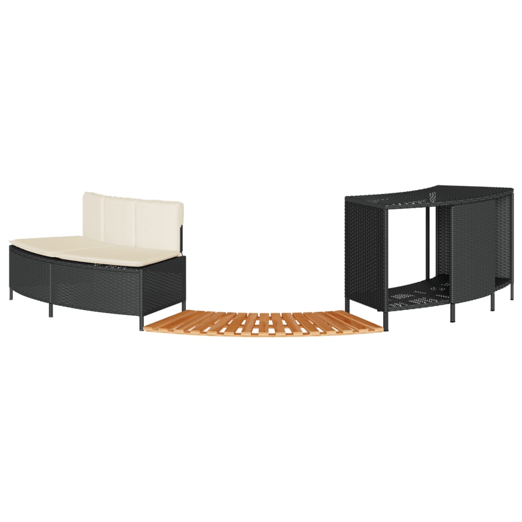 Hottub-ombouw poly rattan en massief acaciahout zwart – afbeelding 4