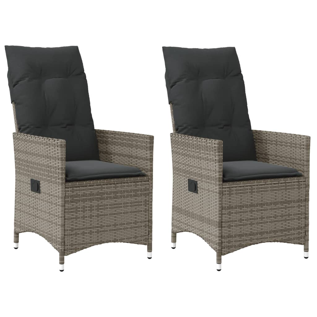 Tuinstoelen 2 st verstelbaar met kussens poly rattan grijs