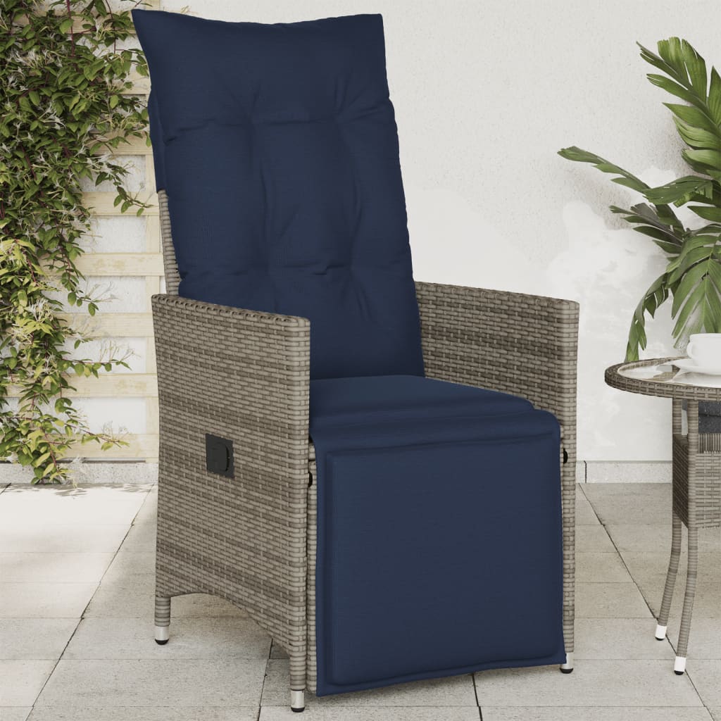 Tuinstoel verstelbaar met kussens poly rattan grijs – afbeelding 1