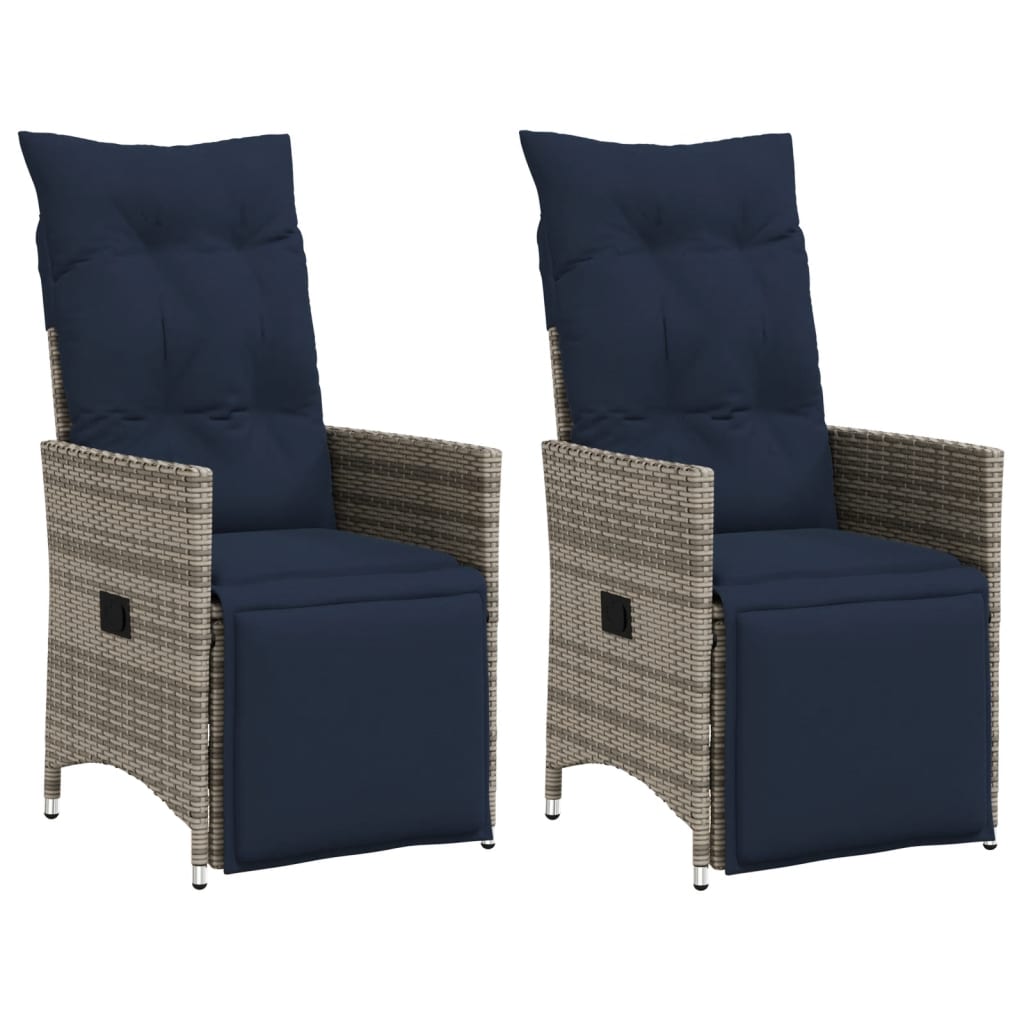 Tuinstoelen 2 st verstelbaar met kussens poly rattan grijs – afbeelding 1