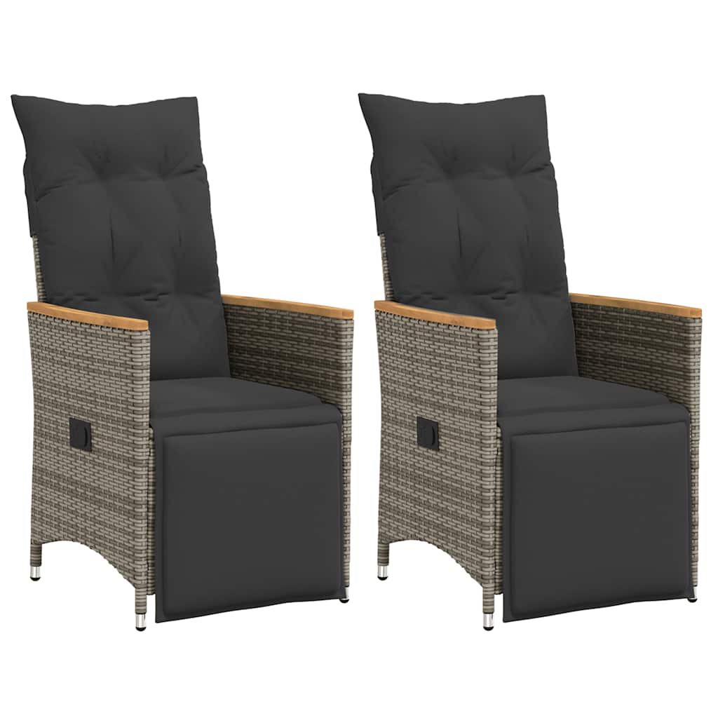Tuinstoelen 2 st verstelbaar met kussens poly rattan grijs – afbeelding 1