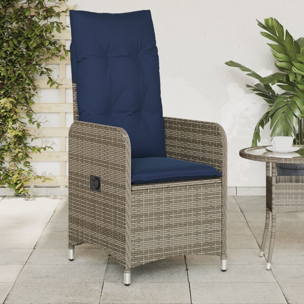 Tuinstoelen 2 st verstelbaar met kussens poly rattan grijs – afbeelding 1