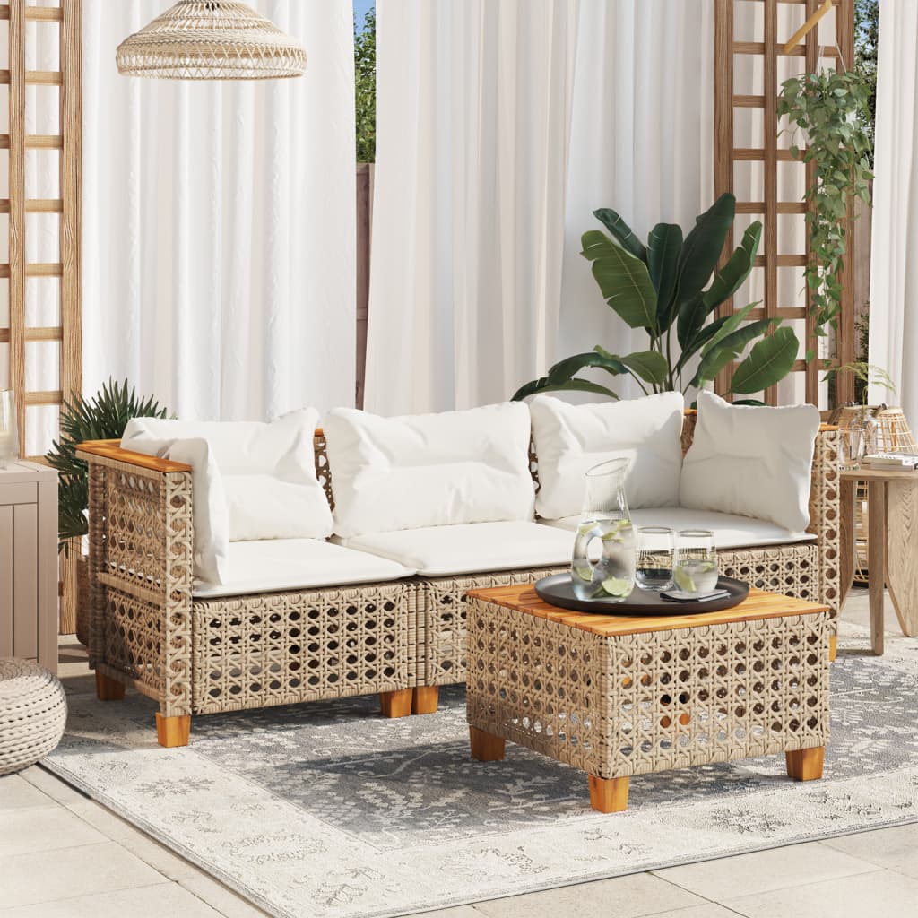 Tuinbank 3-zits met kussens poly rattan beige – afbeelding 1