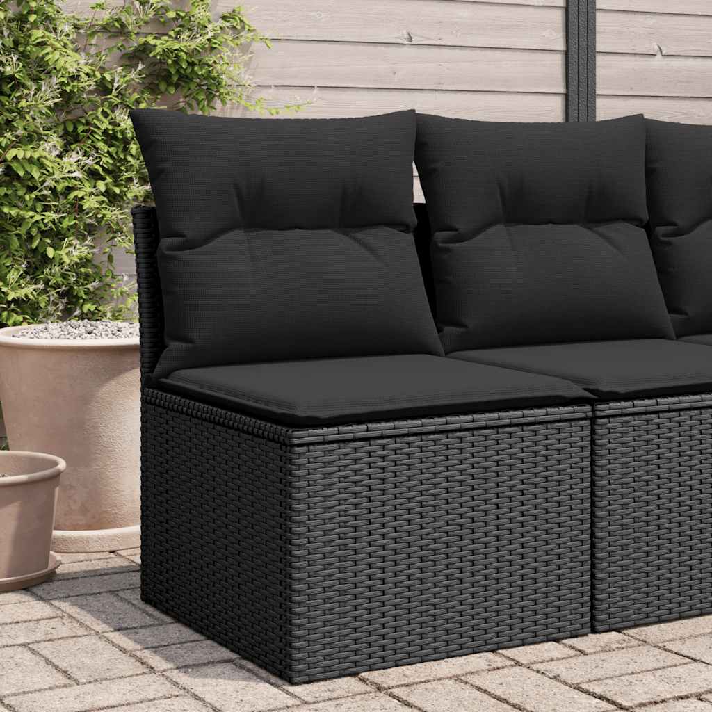 Tuinbank zonder armleuningen met kussens zwart poly rattan