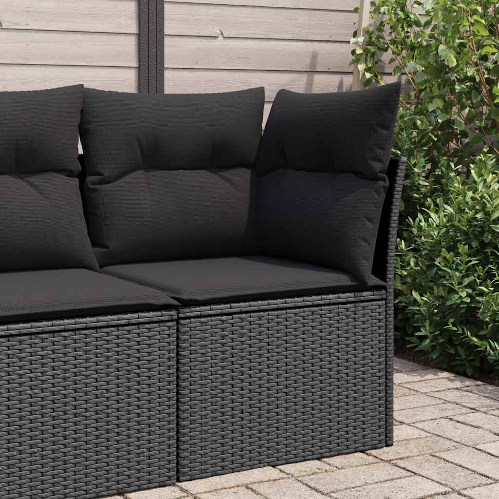 Tuinhoekbank met kussens zwart poly rattan