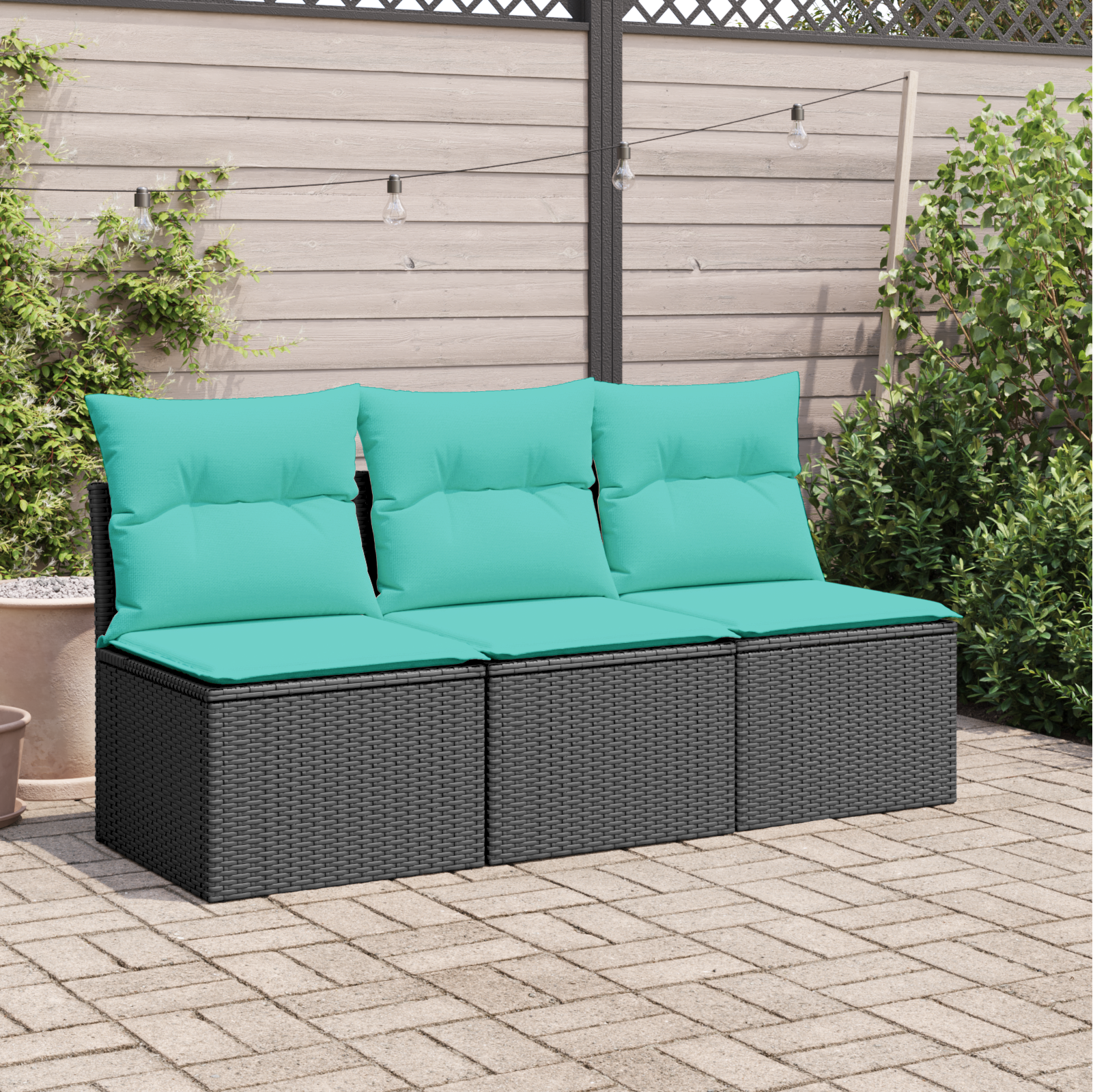 | Tuinbank | met kussen met opslag Zwart 165 x 62 x 69 cm Poly riet