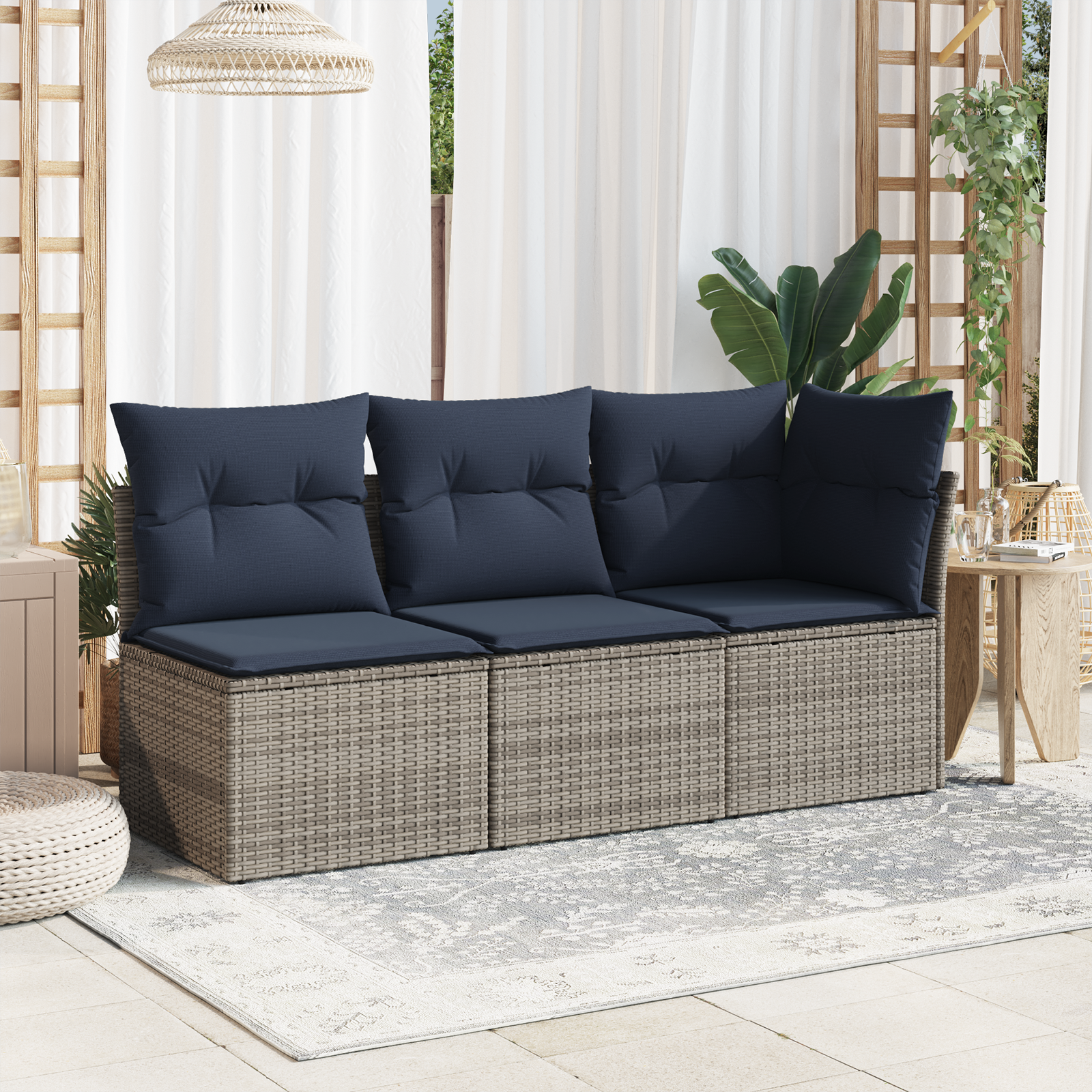 | Tuinbank | met kussen Grijs 62 x 62 x 69 cm poly rattan