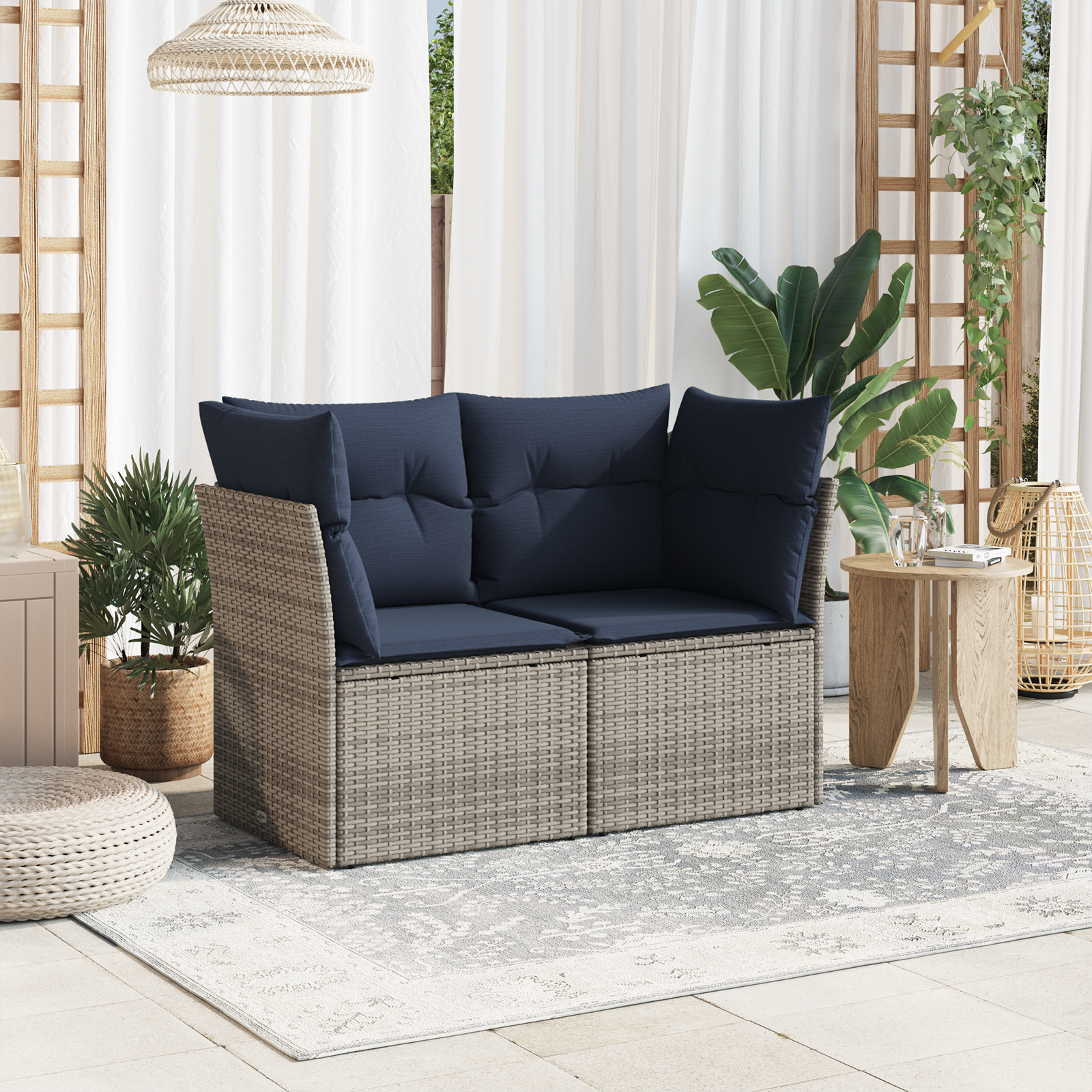 | Tuinbank | met kussen Grijs 124 x 62 x 69 cm poly rattan