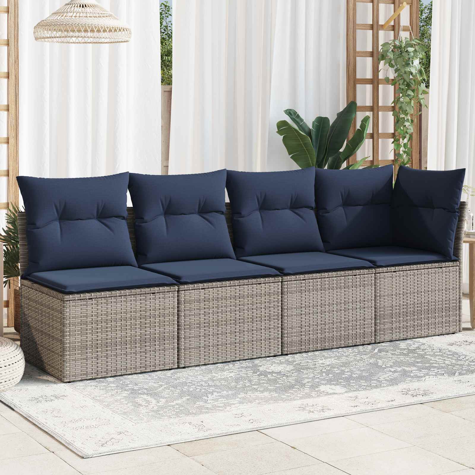 | Tuinbank | met kussen Grijs 227 x 62 x 69 cm poly rattan – afbeelding 3