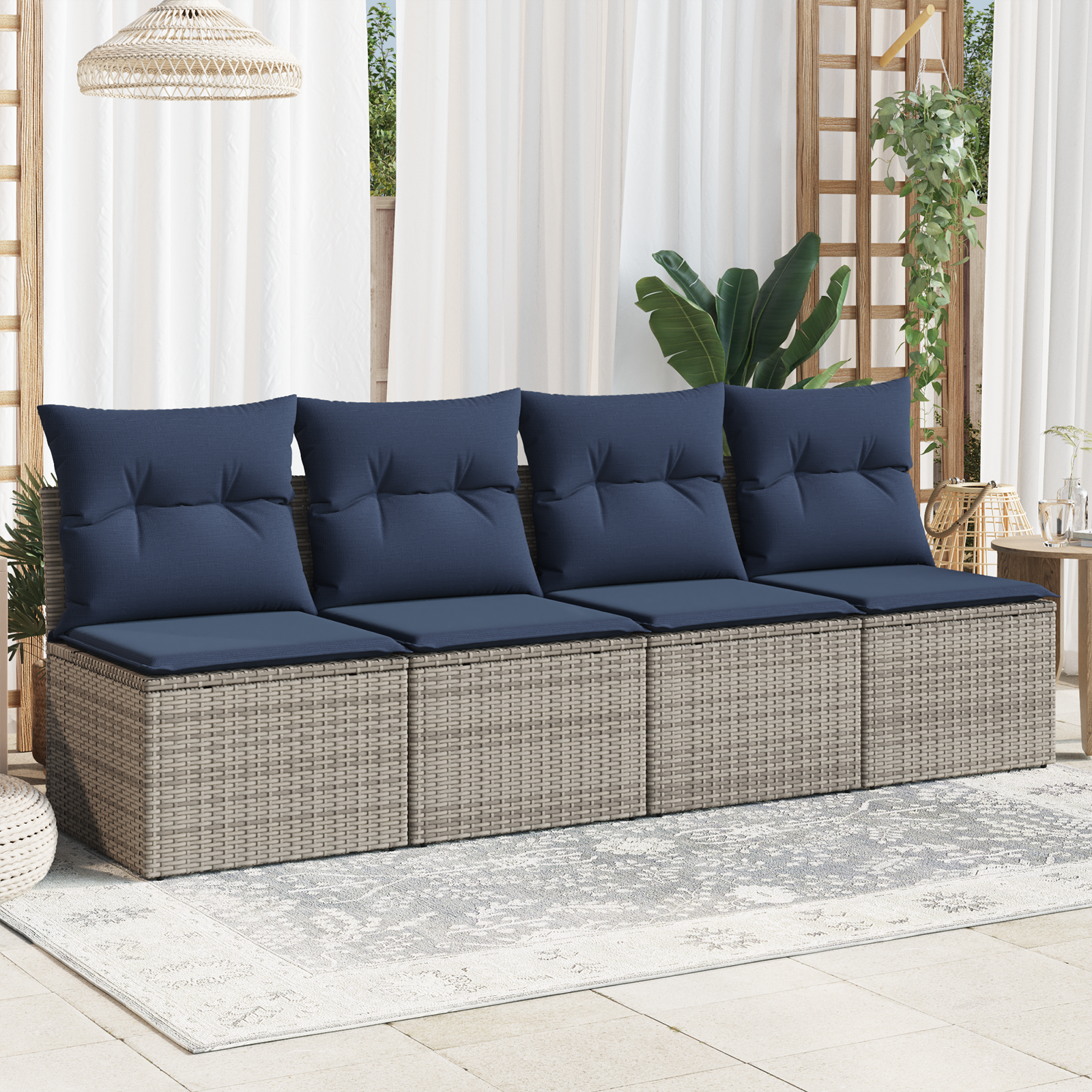 | Tuinbank | met kussen Grijs 227 x 62 x 69 cm poly rattan