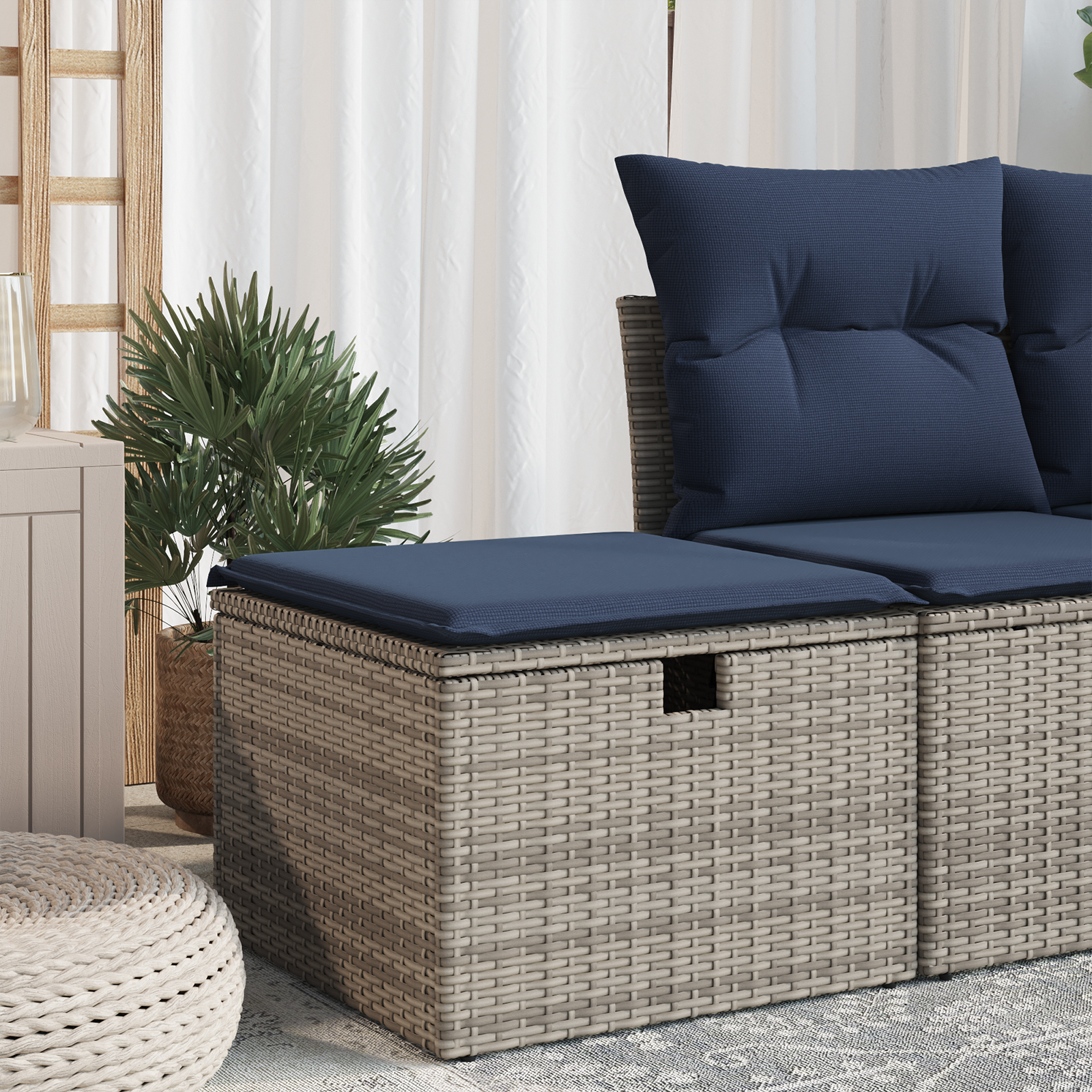 Tuinkruk met kussen 55x55x37 cm poly rattan grijs – afbeelding 3