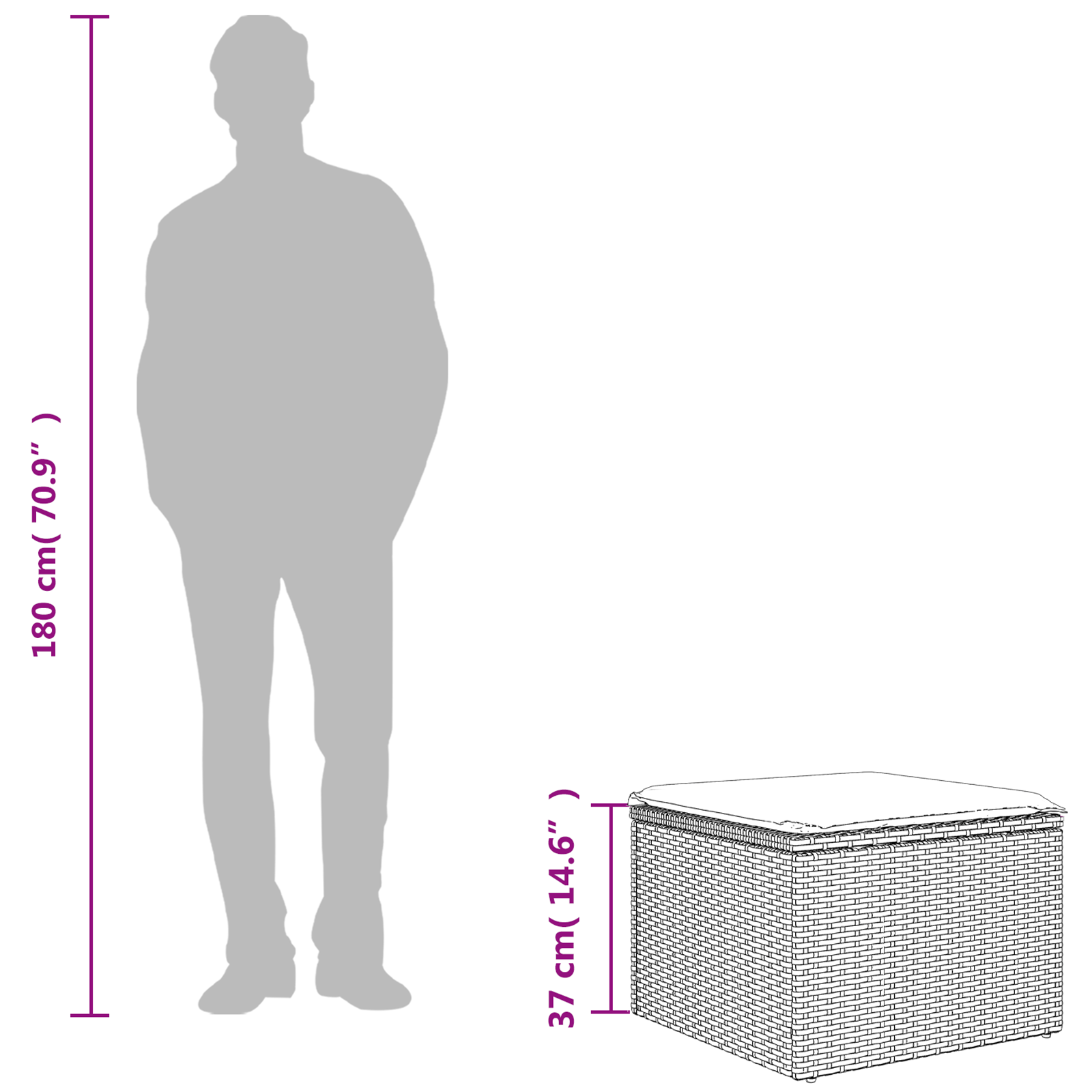 Tuinkruk met kussen 55x55x37 cm poly rattan grijs – afbeelding 10