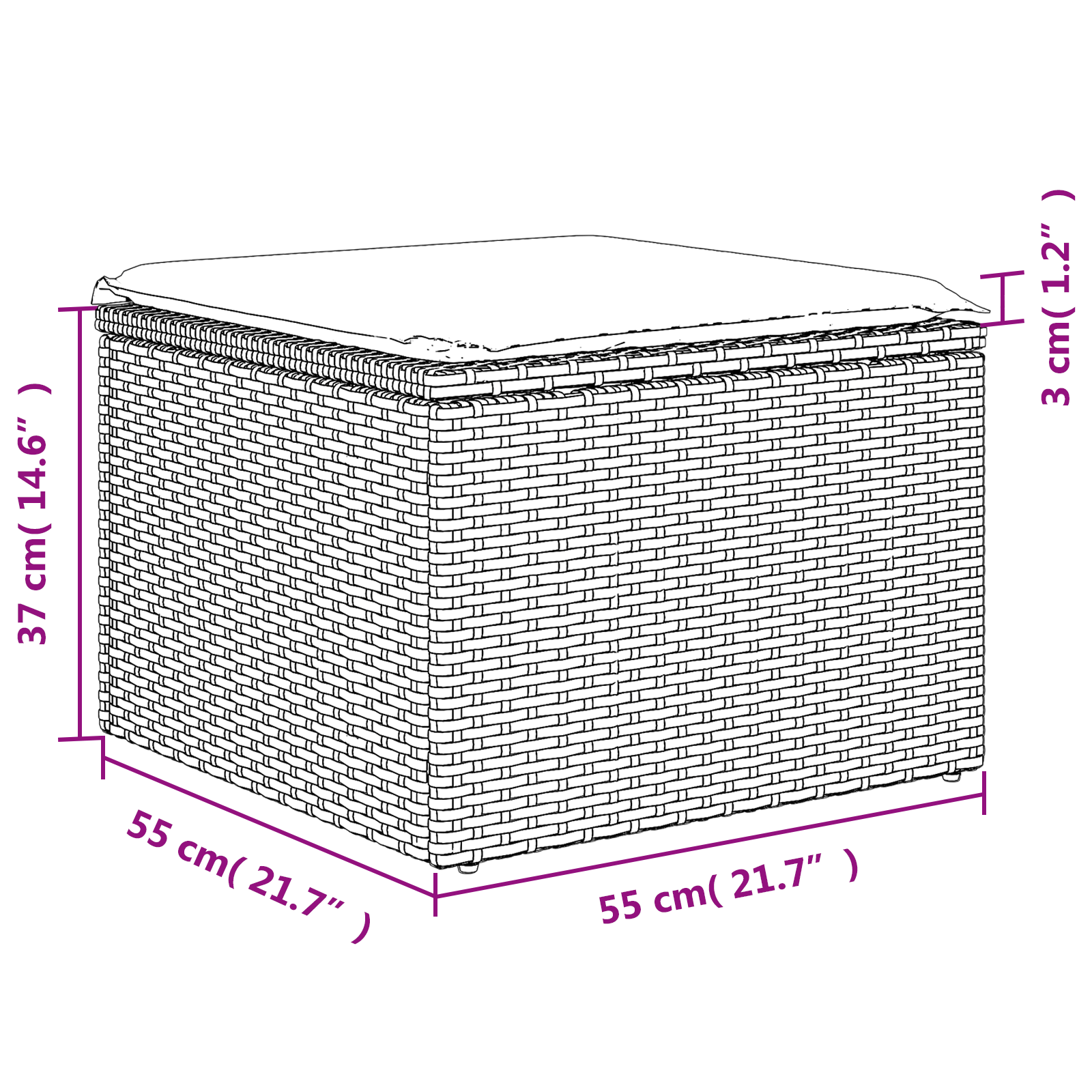 Tuinkruk met kussen 55x55x37 cm poly rattan grijs – afbeelding 11