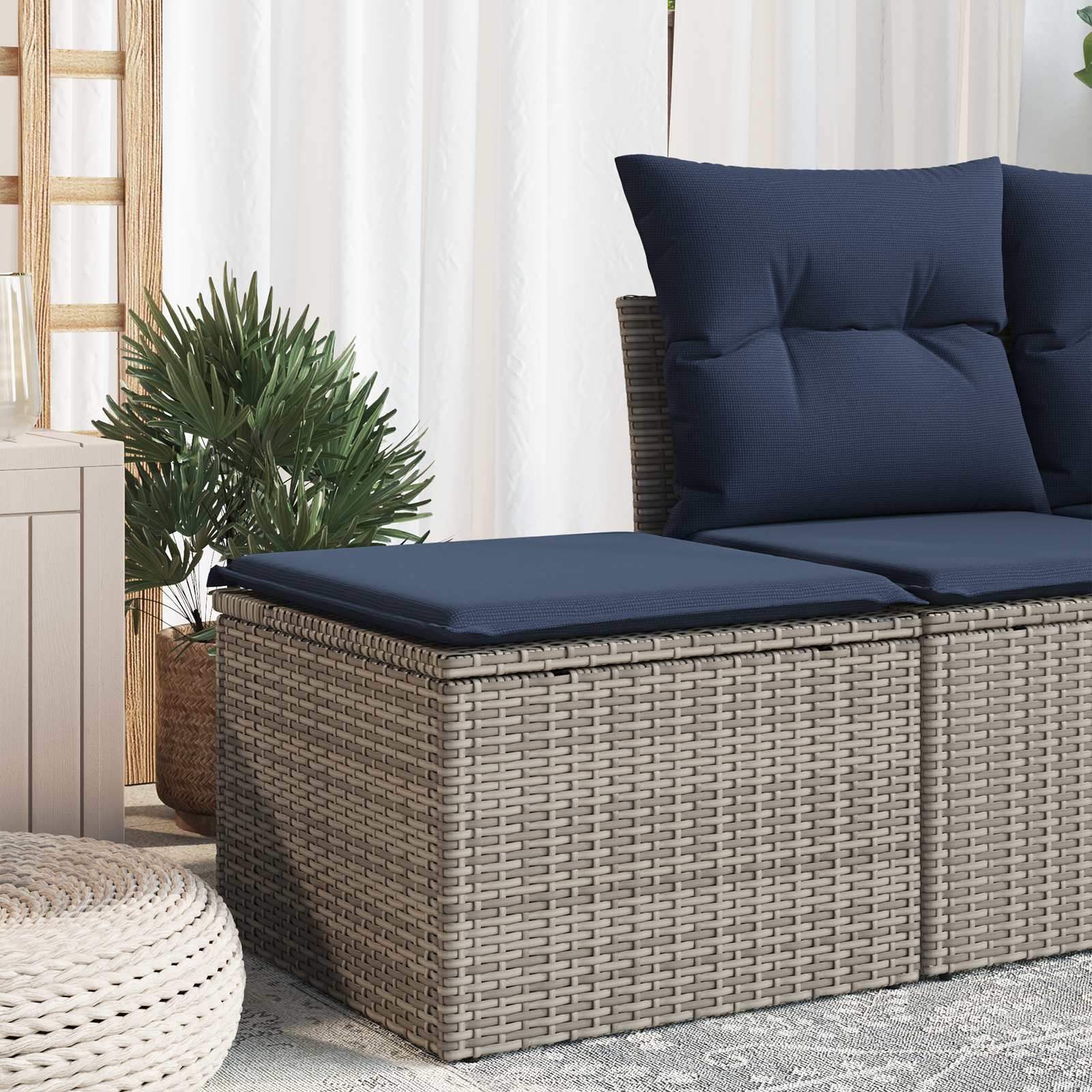 Tuinkruk met kussen 55x55x37 cm poly rattan grijs – afbeelding 3