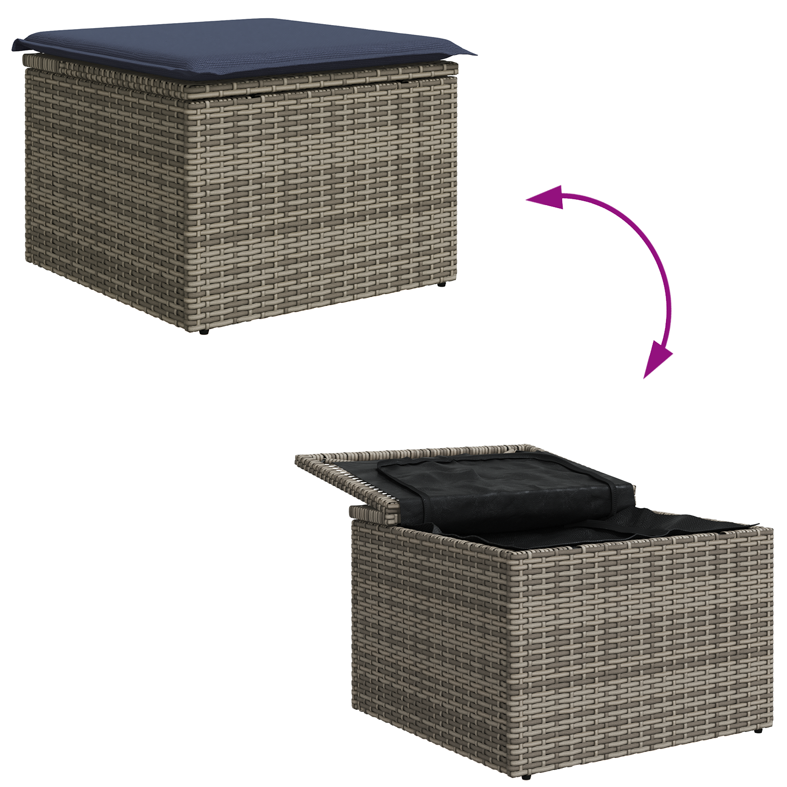 Tuinkruk met kussen 55x55x37 cm poly rattan grijs – afbeelding 9