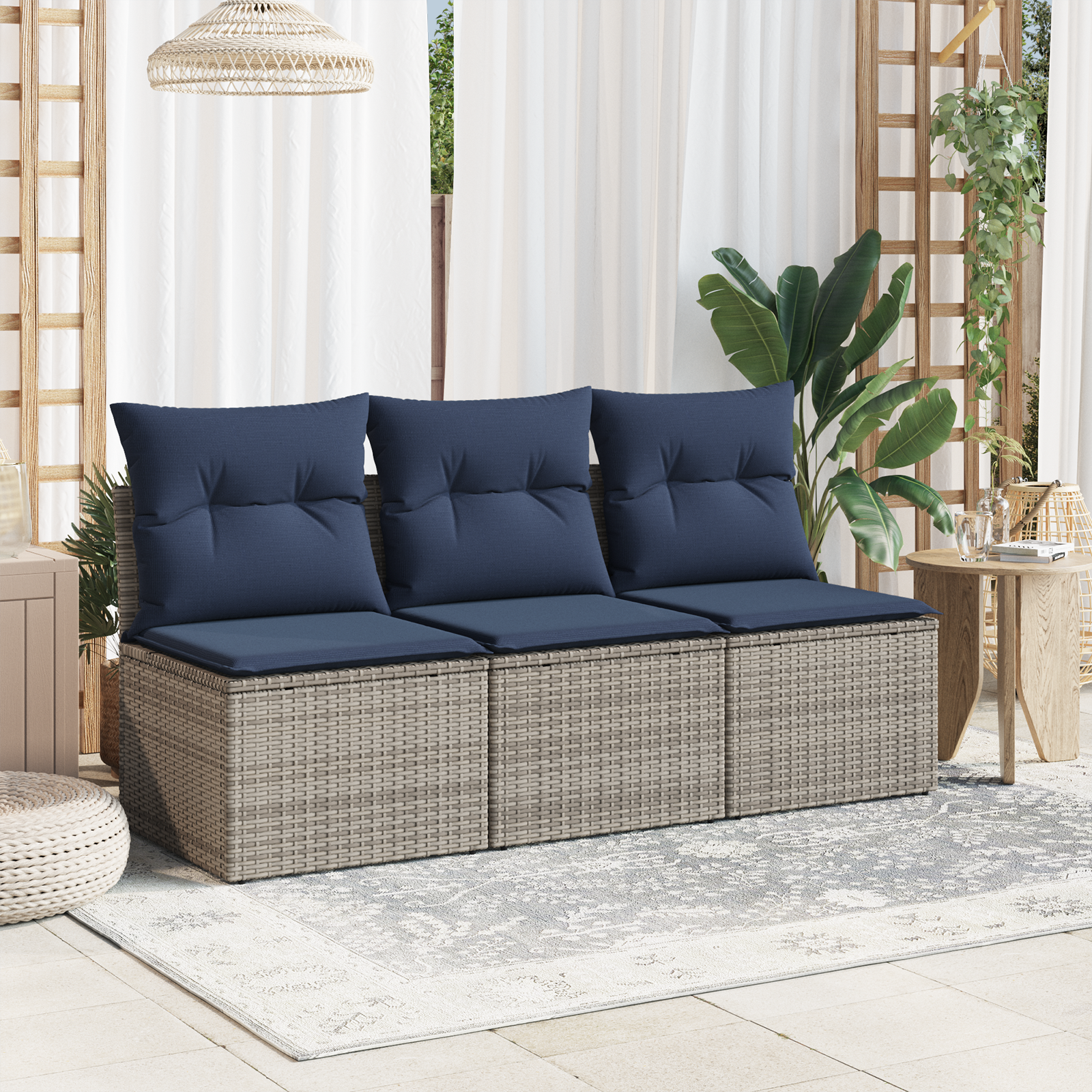| Tuinbank | met kussen met opslag Grijs 165 x 62 x 69 cm Poly riet