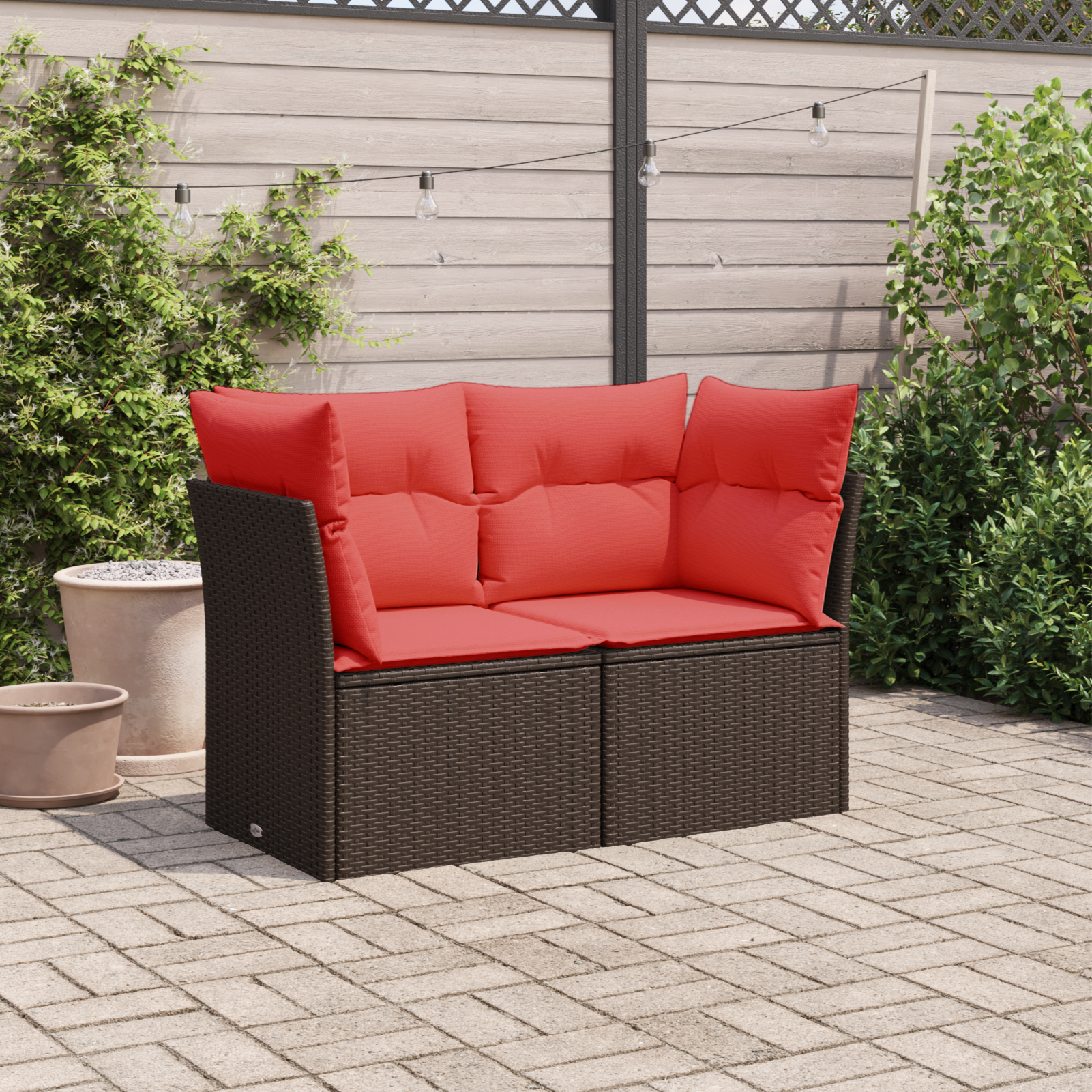Tuinbank met kussens 2-zits poly rattan bruin
