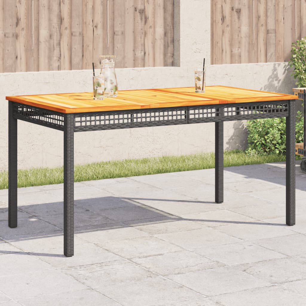 Tuintafel 140x80x75 cm poly rattan en acaciahout zwart – afbeelding 1
