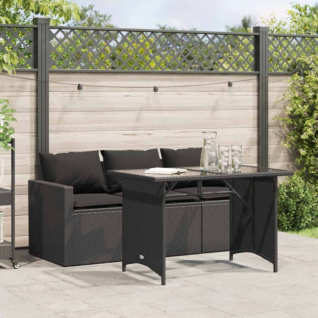 2-delige Tuinset met kussens poly rattan zwart – afbeelding 1